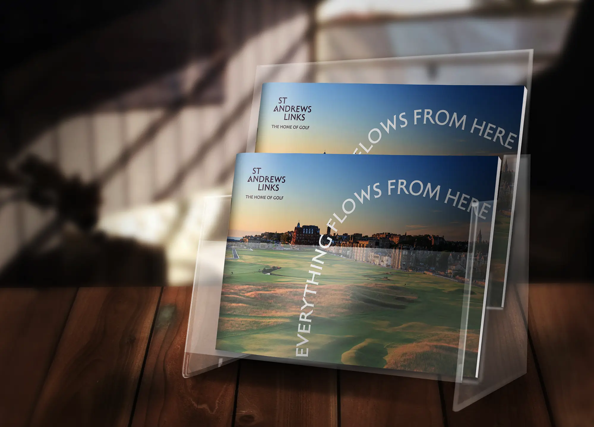 St Andrews Links Trust brochures displayed in an acrylic literature stand
