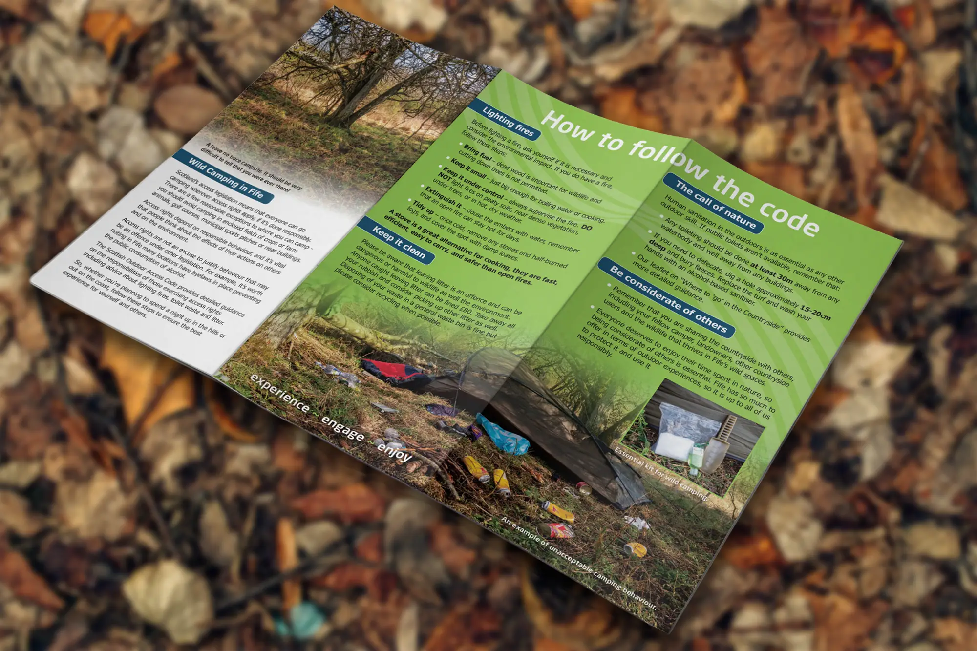 Open leaflet showing the Scottish Outdoor Access Code for Fife Coast and Countryside Trust