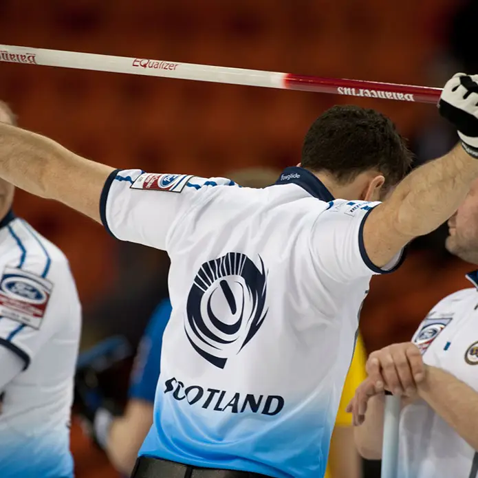 Scottish Curling – team kit in action Scottish Curling team members wearing branded Scotland kit during a competition